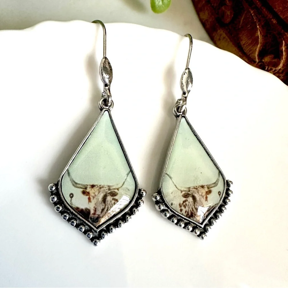 Western Longhorn Cow Earrings Cattle Metal Southwestern Boho Gift NEW